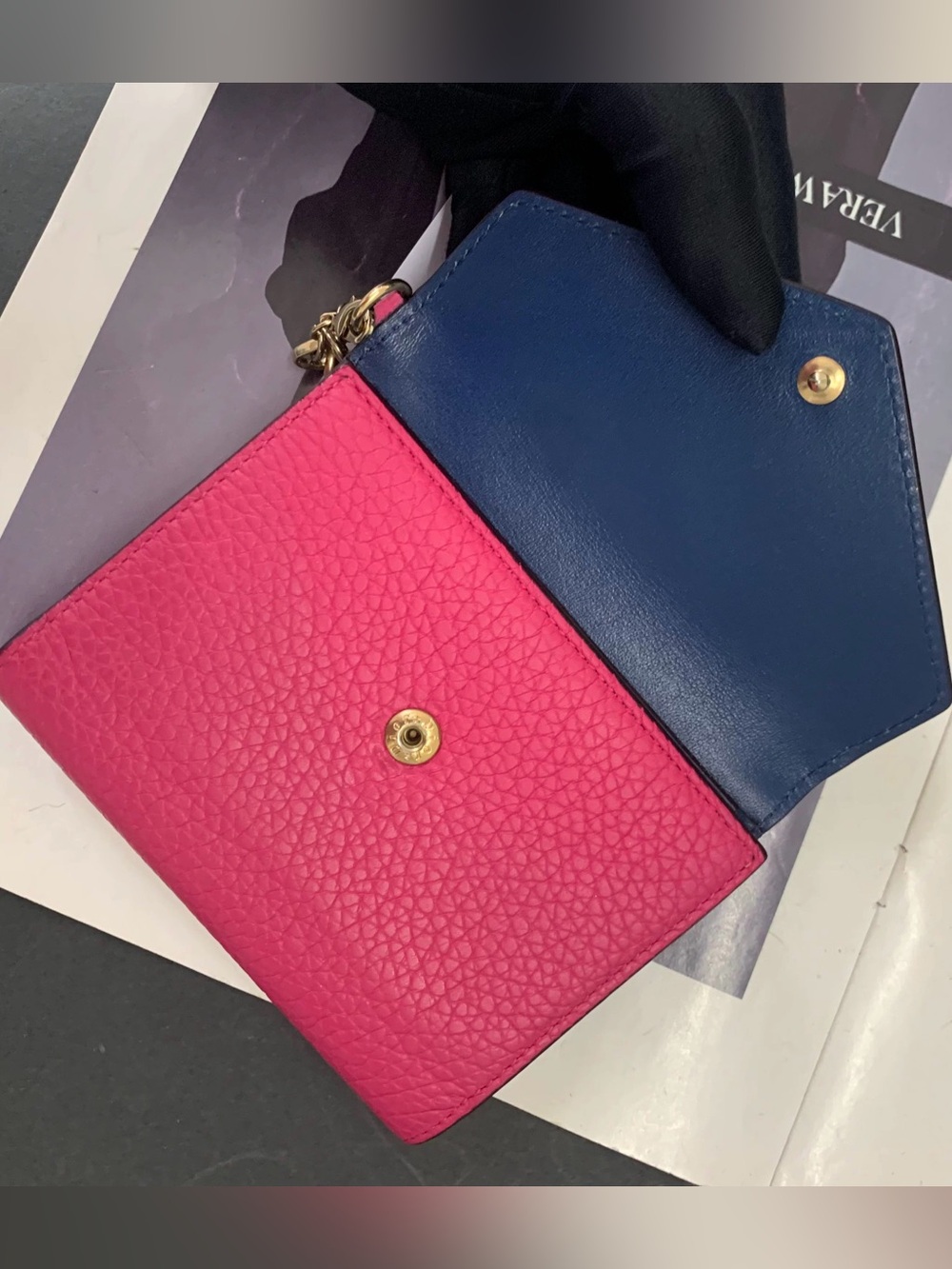 Christian Dior Pink & Navy Pebbled Leather Compact Wallet - Picture 9 of 11